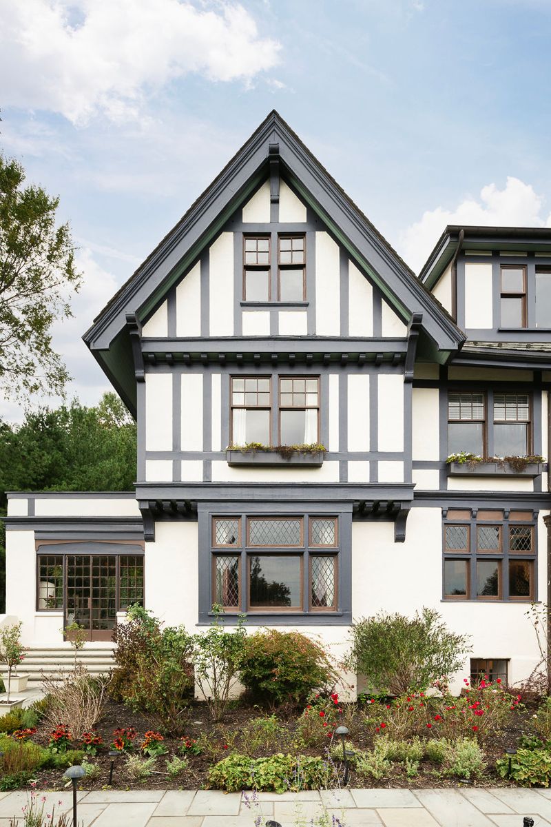 Detail of the half timbered gables and leaded windows at 184 Upper Mountain Avenue