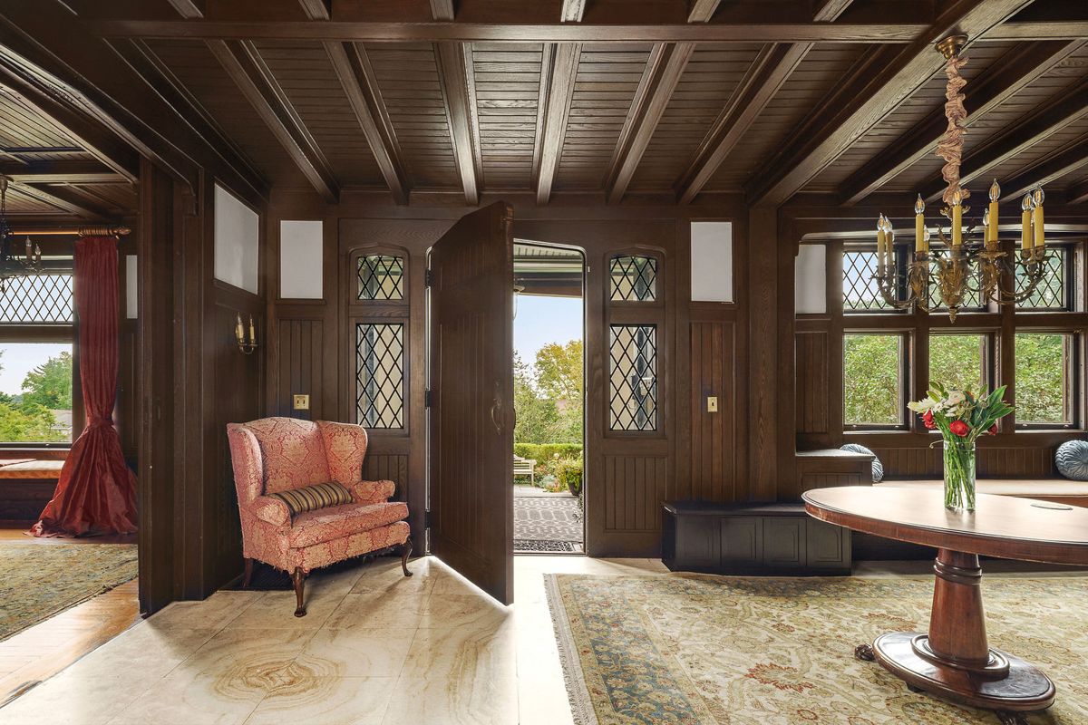 Paneled hall looking toward the leaded garden door at 184 Upper Mountain Avenue